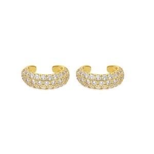 Luxurious 18K gold plated ear cuff featuring multiple rows of micro-pave cubic zirconia