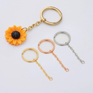 Polished sunflower pendant with gold, silver, and rose gold metal keyrings and chains