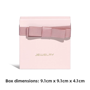 Pink jewelry gift box with a bow and JEWELRY text, size 9.1cm x 9.1cm x 4.1cm
