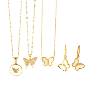 18K gold plated stainless steel butterfly jewelry set with necklace and earrings