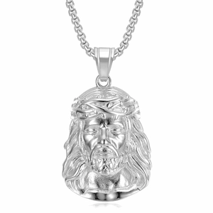 Hiphop iced out Jesus head pendant necklace in polished stainless steel for men