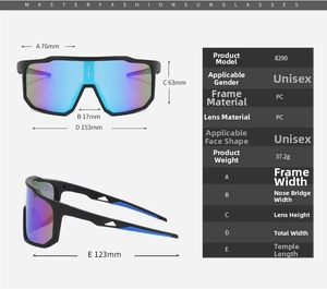 Tableau détaillé des tailles de lunettes de cyclisme avec dimensions précises de monture PC