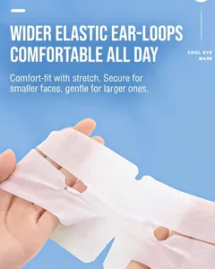 Detail showing high-elasticity ear straps on white disposable cooling eye mask