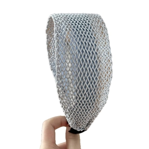 Light blue woven elastic headband with wide braided texture for women's hair styling