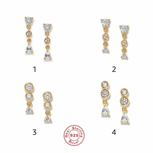 S925 Sterling Silver Zirconia Drop Earrings For Women Geometric Tassel Stud Earrings Gold Plated Luxury Fashion Jewelry Dangle Earring