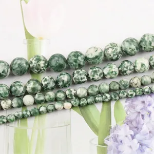 Perles rondes en pierre naturelle à points verts pour bijoux DIY, de 4 mm à 12 mm