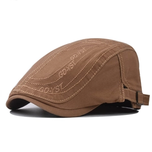 Men Vintage Cotton Canvas Flat Cap Adjustable Ivy Newsboy Hat Retro Embroidery Windproof Casual Outdoor Headwear