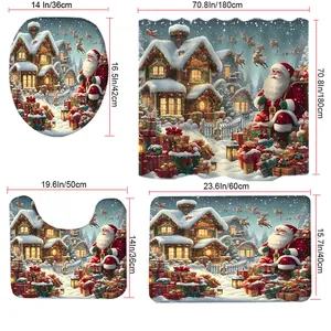 Detailed size specifications for Christmas bathroom set including shower curtain and mats