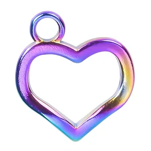 Macro shot of rainbow gradient heart pendant made of vacuum plated stainless steel
