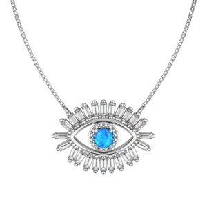 Elegant S925 sterling silver necklace featuring a blue evil eye pendant with clear zircons