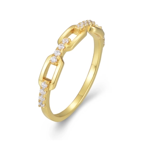 Chic gold-plated chain ring in S925 silver with micro-paved cubic zirconia accents