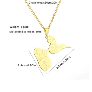 Guadeloupe map pendant necklace dimensions and stainless steel material detail view