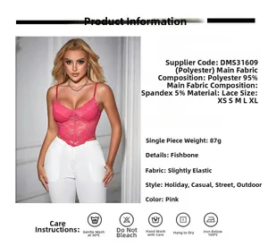 Détails de l'étiquette et dentelle du corset bustier rose avec structure à baleines