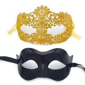 Detailed comparison of gold lace crown mask and black sleek eyemask for masquerade parties