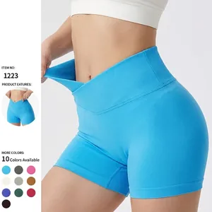 Shorts De Yoga Femme Taille V Croisée Sans Couture Taille Haute Lift Fessier Entraînement Sport Fitness Gym Course