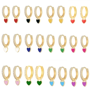 Fashion Copper Rhinestone Heart Hoop Earrings Colorful Enamel Dangle Heart Earrings Elegant Jewelry For Women Daily Gift