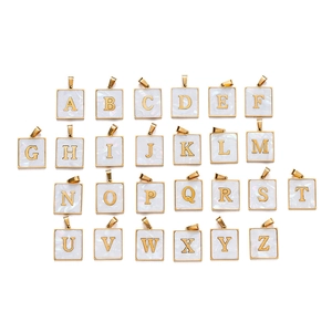 Square Letter Pendants Stainless Steel Faux Mother Of Artificial Pearl Alphabet Initial DIY Jewelry Making Accessories Charms
