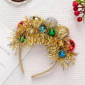 Christmas headband with gold tinsel and colorful baubles for holiday party decor