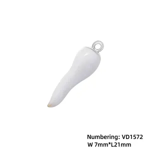 White horn pepper pendant with silver clasp, size 7mm by 21mm, high-quality enamel detail