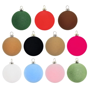 Set of 12 colorful 6cm flocked Christmas balls with vibrant macaron hues and matte finish