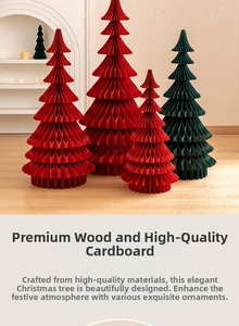 Macro view of honeycomb origami Christmas tree decor in red and green paper