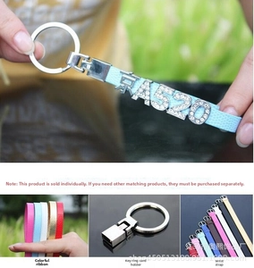 Macro view of crystal encrusted alloy letters and colorful DIY leather wristbands