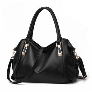 Elegant women's black lychee pattern leather handbag with adjustable crossbody strap