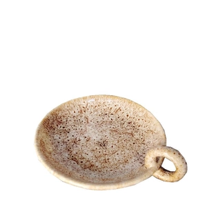 Modern minimalist ceramic candle holder with spotted glaze and handle for home decor