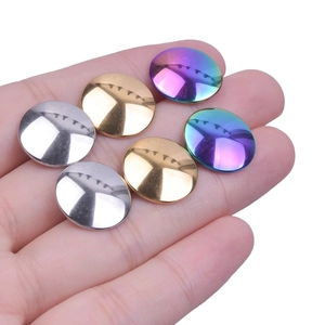Detailed view of round geometric 304 stainless steel earrings in silver gold and rainbow