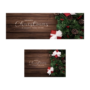 Christmas kitchen floor mats 2-piece set with red gift boxes on dark wood background