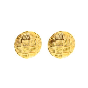 Klassische 18K vergoldete runde Ohrstecker mit strukturiertem Vintage-Gittermuster-Design