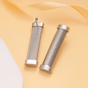Silver stainless steel threaded cylinder drop earrings with minimalist fashion design