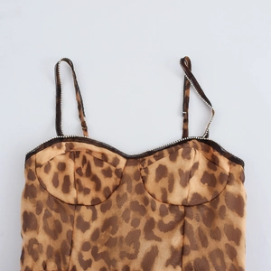 Sexy leopard print camisole dress for women with rhinestone trim and structured cups