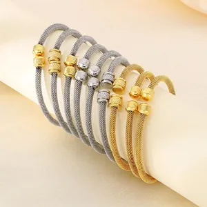 Stainless Steel Mesh Cuff Bracelet Woven Texture Open Bangle Minimalist Elegant Jewelry For Women