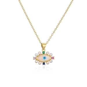 18K gold plated evil eye pendant necklace with pearls and colorful cubic zirconia stones