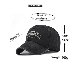 Detailed size chart for the Los Angeles embroidered baseball cap with precise measurements