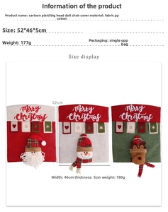 Detailed size display of Christmas chair covers with Santa, Snowman and Reindeer motifs