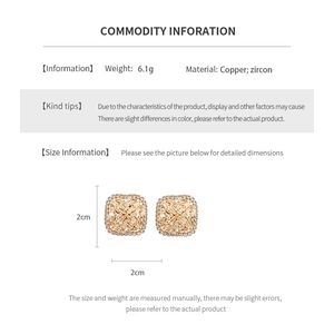 Detailed size specifications for gold rhombus zircon earrings with dimensions and weight
