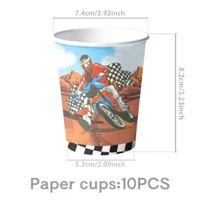 Detail view of motocross disposable paper cups with exact height and diameter dimensions