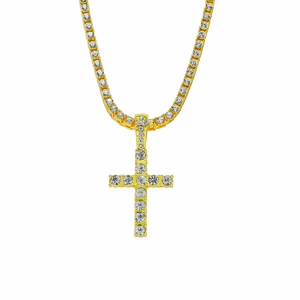 Hip Hop Cross Pendant Necklace Zinc Alloy Rhinestone Iced Out Bling Tennis Chain Jewelry For Men