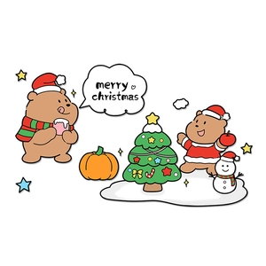 Cute Christmas bear and snowman static window stickers for festive glass door decoration