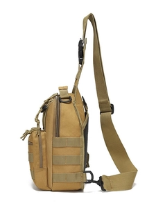 Tactical crossbody chest bag in khaki nylon with MOLLE system for outdoor sports gear
