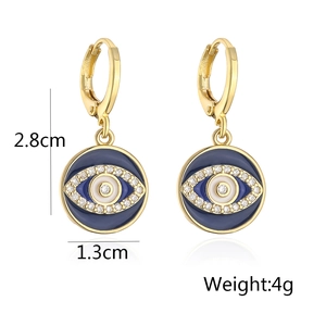 Detailed size specifications for 18K gold evil eye earrings with zircon accents