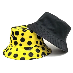 Polka dot Mickey pattern yellow sun hat and classic black cotton bucket hat set