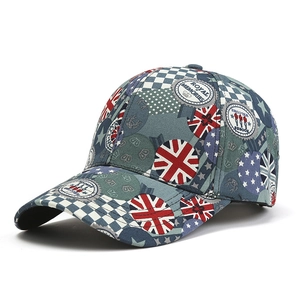 British style cotton baseball cap featuring Union Jack graffiti and vintage London prints