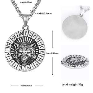 Detailed view of Viking wolf pendant size and dimensions with length and weight info