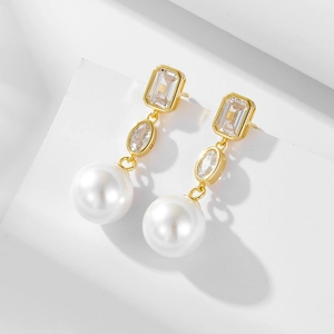Zircon Artificial Pearl Dangle Earrings Geometric Square Oval Luxury Elegant With 925 Sterling Silver Earring Post For Women