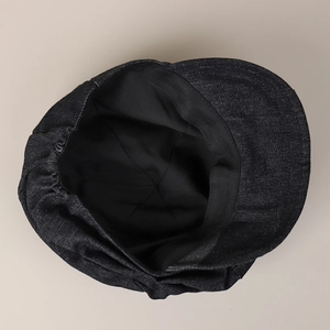 Japanese style denim newsboy cap with pleated design and elastic back for adjustable fit