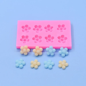 Pink 8-cavity floral silicone mold for fondant and chocolate DIY cake baking projects