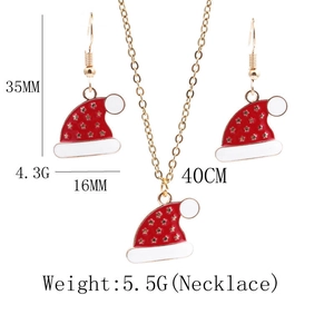 Parure de bijoux de Noël avec collier et boucles d'oreilles bonnet de Noël en émail rouge